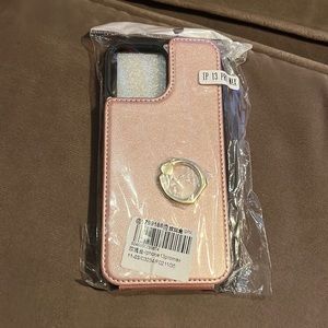 NWT- iPhone 13 ProMax phone case rose gold with Credit Card wallet attached.